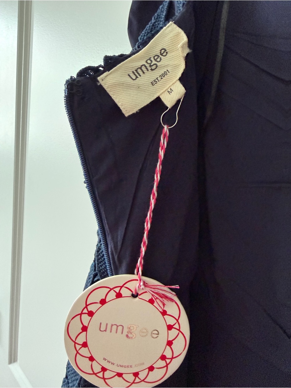 Umgee Navy Heart Shaped Crochet Fringe Maxi Dress Medium Tie Shoulder NWT Boho - Picture 2 of 15